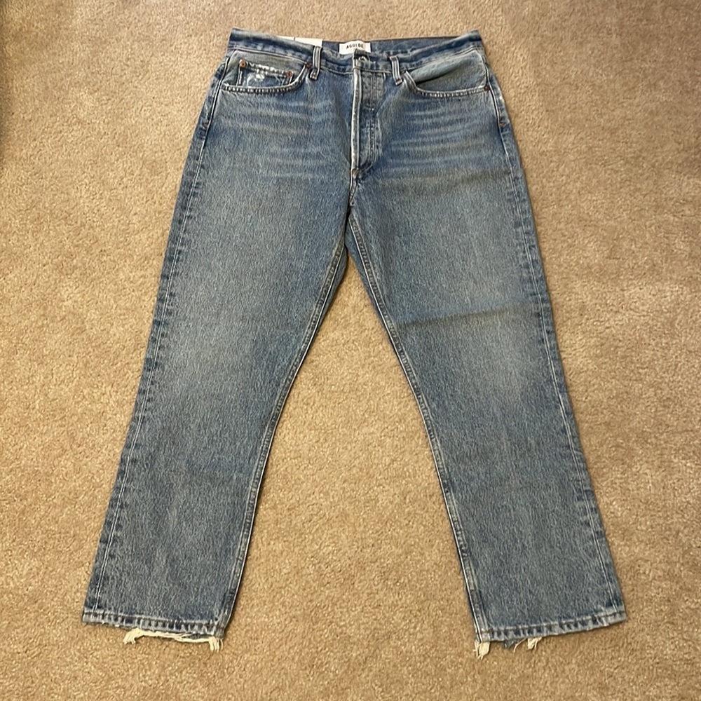 Agolde Riley High Rise Waisted Crop Cropped Organic Denim Jeans Emulsion